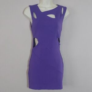 Bebe Purple Asymmetrical Cut-Out Bodycon Dress